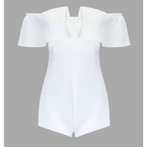 White High Waisted Off the Shoulder Romper